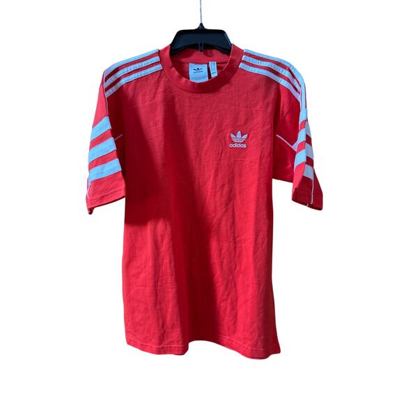 Adidas Red 3 Stripe Trefoil T-Shirt - S - Sleeve Stripes